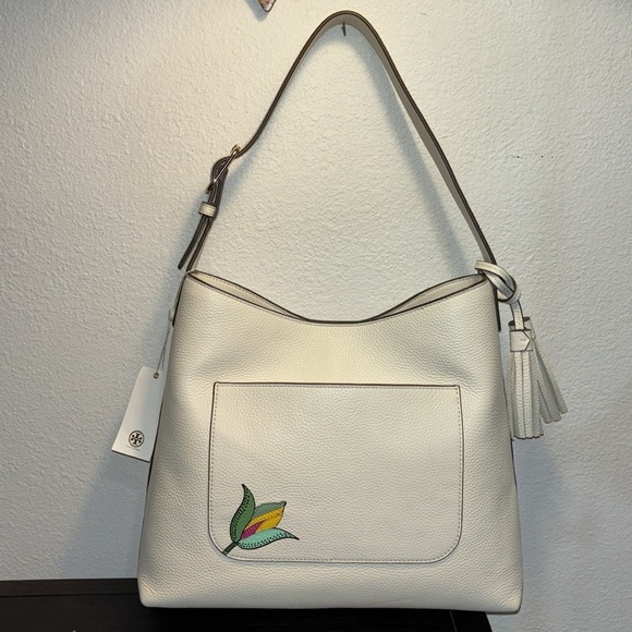 Tory Burch NWT Thea Appliqué Ivory Hobo Leather - Picture 3 of 10